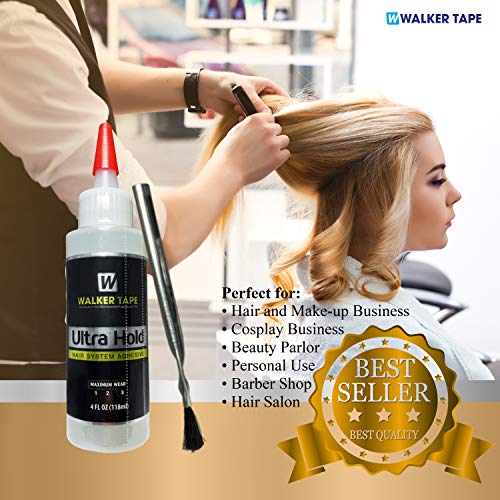 Ultra Hold Hair System Adhesive 4oz Nozzle Top w/Brush Bundle Pack | Waterproof Invisible Long-Lasting | Front Bonding Weave Toupees Wigs Extensions Active Lace Glue | Super Bold Hold Lace Adhesive
