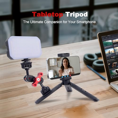 Mechrig Portable Aluminum Alloy Tripod Handle with 1/4\" Screw & ARRI Pin - Foldable Grip Mount for DSLR/Smartphone/DJI Stabilizer/Gopro Desktop Vlogging & Live Streaming 62040