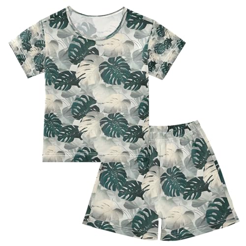 senya Monstera Deliciosa Tropical Summer Pajamas Set Short Cotton Sleepwear 2 Piece