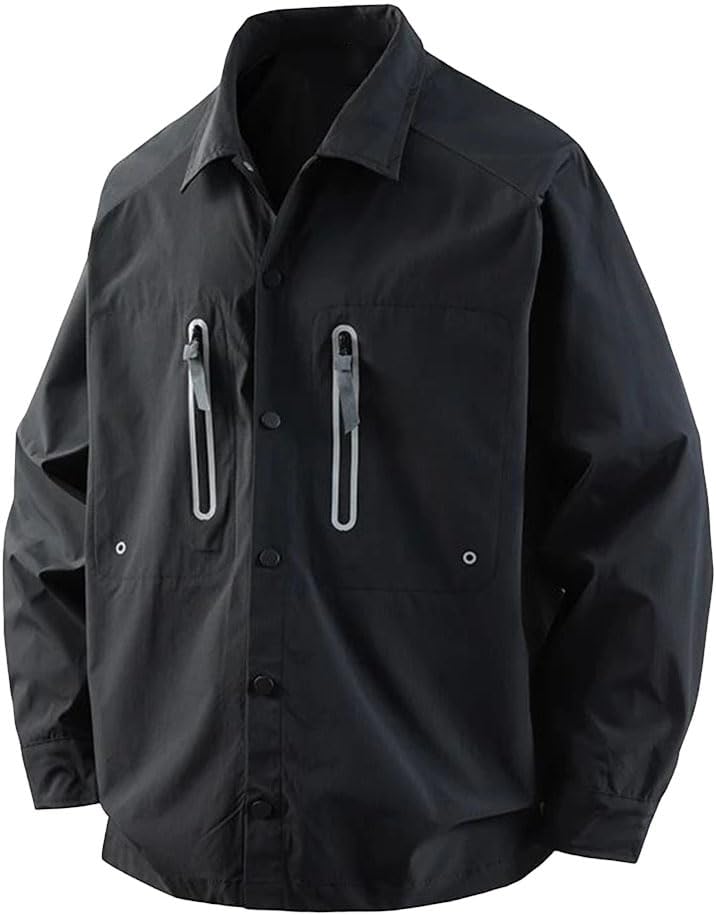 Mens Lightweight Shirt Jacket Outdoor Wear Resistant Color Blocking Top Camping