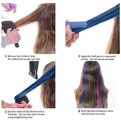 Hair Chalk, 12 Colors Hair Chalk Pens,Chalk Hair Dye,Colored Hair Chalks for Party, Cosplay, Theater, Halloween Makeup