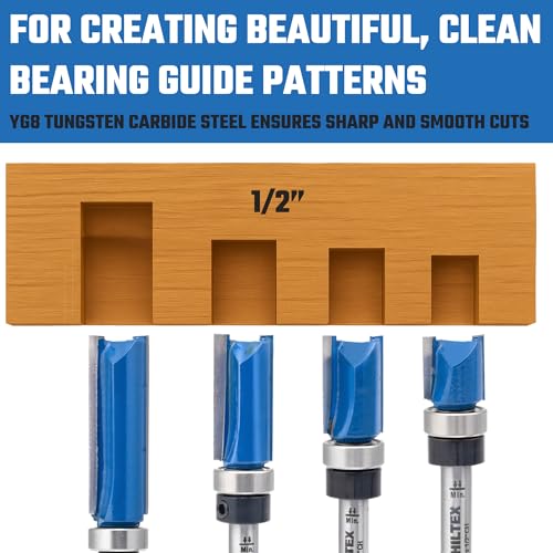 HILTEX 10103H Bottom Bearing Pattern Flush Trim Router Bit Set, 4 Pieces, 1/4 Inch Shank, CNC Woodworking Tool, 1/2" Cutting Diameter, Cutting Length: 1/2", 25/32”, 1”, and 1-1/2” by Hiltex - Image 3