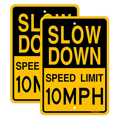 Joffreg Slow Down Speed Limit 10 MPH Sign 17 x12 Inches Reflective Aluminum (2 Pack)