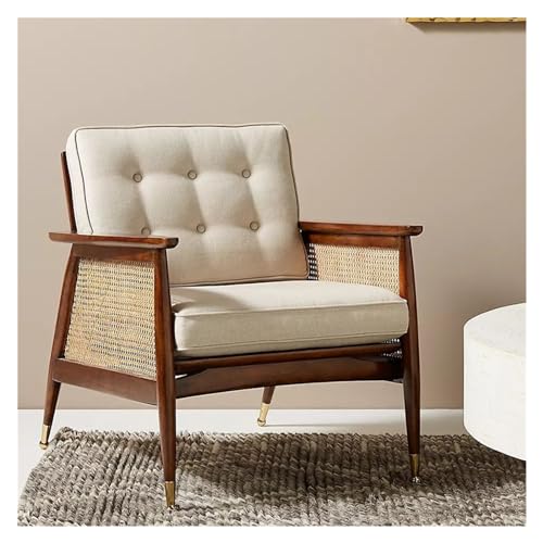 Mid Century Moderner Akzentstuhl – gepolsterter Retro-Sessel mit Rattan-Armlehnen für Wohnzimmer und Schlafzimmer, perfekte stilvolle Lese- und Entspannungsmöbel – Bild 5