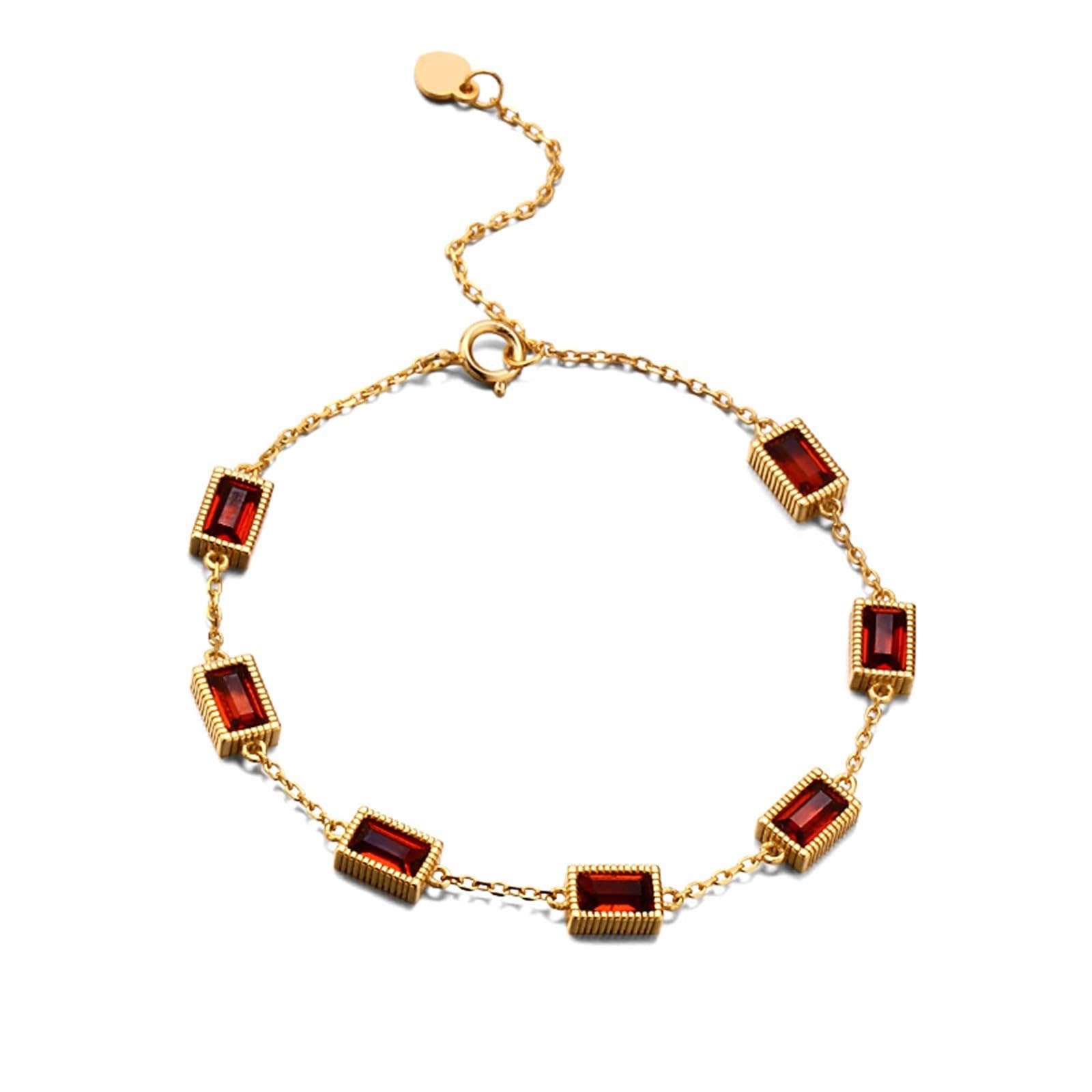 Bracelet en or véritable 9 K/14 K/18 carats avec rectangle rouge grenat vintage élégant