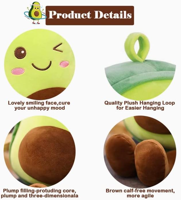Miniatura 6 de Almohadas rellenas de frutas de aguacate para bebés, niños, amigos y familiares. (17.72 pulgadas17.7 in)