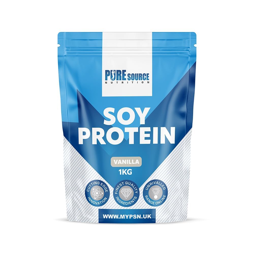 Pure Source Nutrition Soy Protein Isolate Powder (90% Protein) 1Kg Vanilla SOYA Protein Vegan Powder for Superfood Supergreens Dairy Free Plant Based Protein (1Kg, Vanilla)