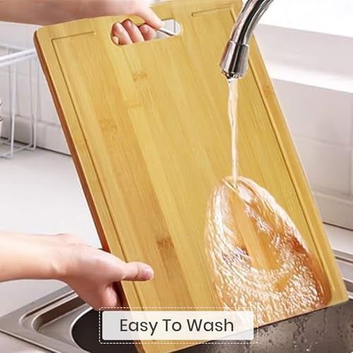 Image of Yellow Weaves Large Bamboo Wood Chopping Board (24 x 34 CM, 2.0 CM Thickness) Cutting Board with Juice Groove for Vegetables, Fruits, for Kitchen Use, Eco Friendly, BPA Free, Anti Microbial