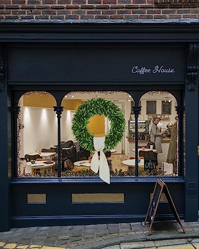 Image of DDHS 32 inch Boxwood Wreath, Artificial Large Summer Wreaths for Front Door with Yellow Cloth can DIY Shaped, Spring or Summer Wreaths for Hanging in the Shop, Farmhouse, Roof Green Wreath Decoration