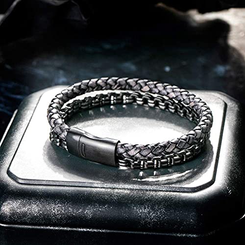 Image of murtoo Mens Bracelet leather and Steel, Stainless Steel Chain and Leather Bracelets for Men