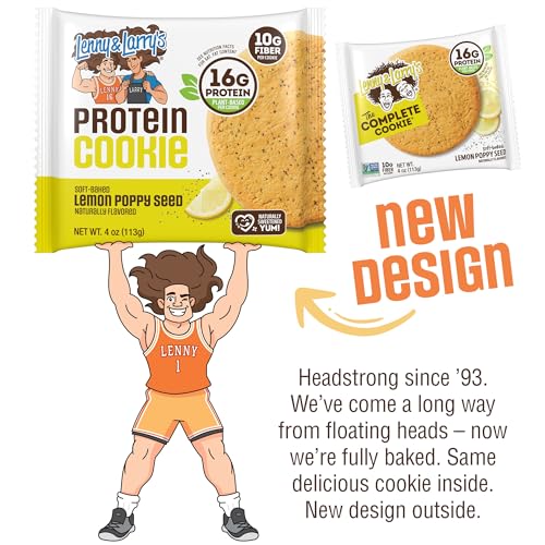 Image of Lenny & Larry's Protein Cookie, Lemon Poppy Seed - High Protein Snacks with 16g Plant Protein, 10g Fiber, Soft-Baked, Vegan, Non-GMO | 4oz, Pack of 12