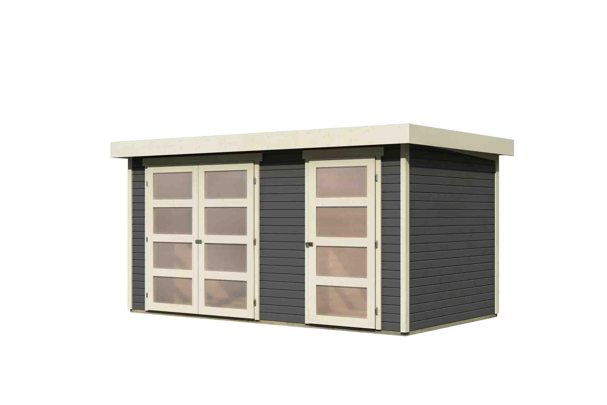 Karibu Gartenhaus Maluna 1 inkl. Fußboden & Dacheindeckung Gerätehaus Gartenlaube 19 mm Wandstärke (terragrau)