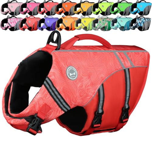 VIVAGLORY Sports Style Hundeschwimmweste, Rettungswesten Für Hunde Bootfahren, Auftrieb & Schwimmhilfe, Schwimmweste, M, Rot