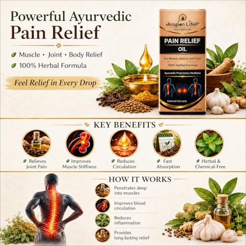 Image of Pain Relief Oil | Ayurvedic Herbal Formulation for Muscle and Joint Support | Natural Fast Absorbing Massage Oil for Back Neck and Knee Discomfort | 50ml | Pack of 1