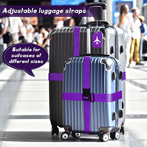 Image of 8 Pack Luggage Straps Suitcase Tags Set, Travel Adjustable Suitcase Belt Silicone Luggage Tags with Name ID Card Man Women Travel Accessories, Dark Purple, 2 inches x 72 inches, Airplane