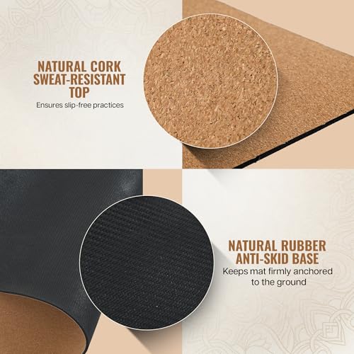 Image of Wiselife Arch Cork Natural Rubber Yoga Mat with Yoga Mat Bag 6MM | Extra Large Extra Wide | Anti skid Anti slip for Yoga & Workout (Cork 7 chakra)