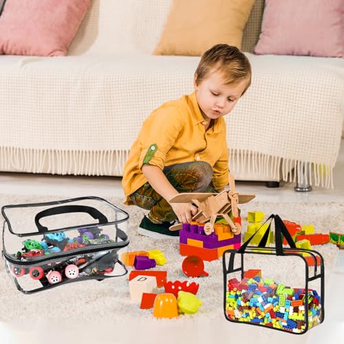 Image of 6 Packs Large Toy Storage Bags with Labels, Reusable Clear PVC Board Game Storage, Travel Waterproof Organizer Bags with Zipper for Building Blocks, Puzzle, Kids Books(3 large & 3 Extra Large)