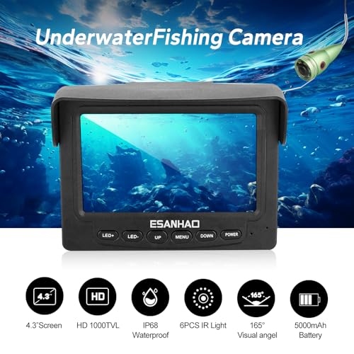 ESANHAO Underwater Fishing Camera for Rod Portable 1200TVL Fish Camera with IR Light, 4.3'' LCD Monitor, 15m/49ft Cable for Ice Fishing, Lake Kayak Boat Saltwater Fishing - image 2