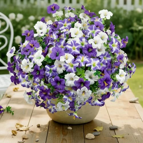 Artificial Flowers for Outdoors Fake Flowers Decor 12 Bundles Silk Morning Glory Plants for Planter Porch Patio Yard Garden (12, Purple) image 2