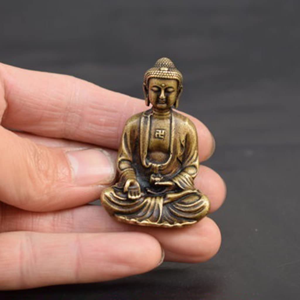 Pure Cobre Sakyamuni Buda Pequeños Ornamentos, Adoración De La Estatua De Buda De Latón Macizo Antiguo, Decoración del Hogar