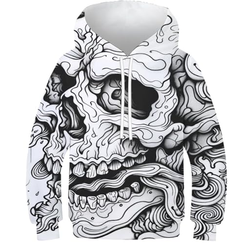 Sweat à capuche crâne imprimé 3D enfants sweatshirt adolescent noir
