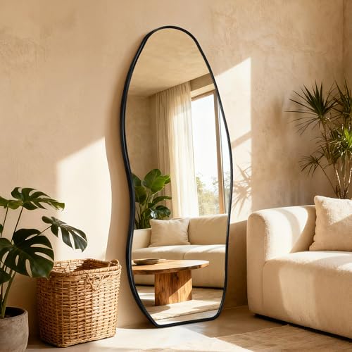 Image of Dorlicecass Mirror Full Length - Irregular Full Body Mirror Standing or Leaning or Wall Hanging 63 inchx 24 inch Asymmetrical Aviation Aluminum Alloy Frame Unique for Bedroom, Living Room, Cloakroom, Entryway