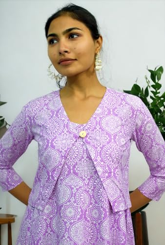 Image of JAIPUR HAND BLOCK Sleeveless Cotton A Line Dress|Gown with Jacket S63
