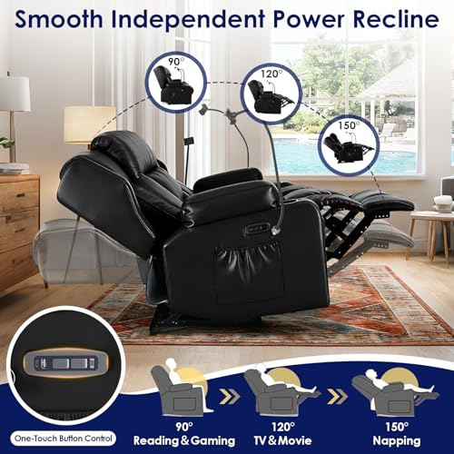 Image of Redlife Power Loveseat Recliner Sofa, PU Leather Dual Reclining Couch with Vibration & Heating, Blue LED Base Lights, USB Ports, Cup Holders & Phone Holders, Home Theater & RV Reclining (Black)
