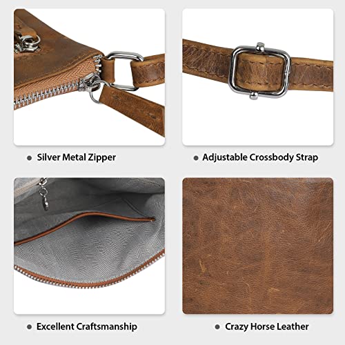 Befen Efen Crazy Horse Leather Wristlet Clutch Wallet With Crazy Horse Leather Cognac Messenger Crossbody Handbag thumb #8