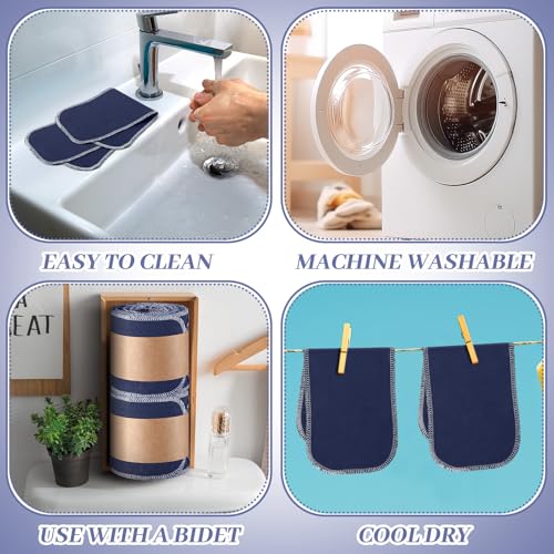 Image of FuWeave 60 Pack Reusable Toilet Paper No Tear Bidet Towels, Navy Blue | Washable 11.8 inch x 4.3 inch Cotton Flannel Family Cloth Wipes with Snaps, Paperless Roll for Bathroom, Travel, Cleaning and Drying
