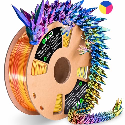 Image of OVV3D Silk PLA Filament 1.75mm+ /- 0.02mm, Tri-Color 3D Printer Filament High Speed Printing PLA+ Pro, Better Strength 3D Filament, Red Yellow Blue 1kg / 2.2lbs