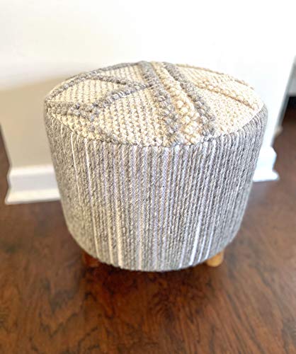 Noori Home - 100% Handmade And Handcrafted Luxury Premium Abstract Wool String Millie - Footstool, Footrest, Pouf, Ottoman, Chair Seat - Grey Ivory - 16X16X16 - Livingroom, Bedroom, Accent Piece #TOP15