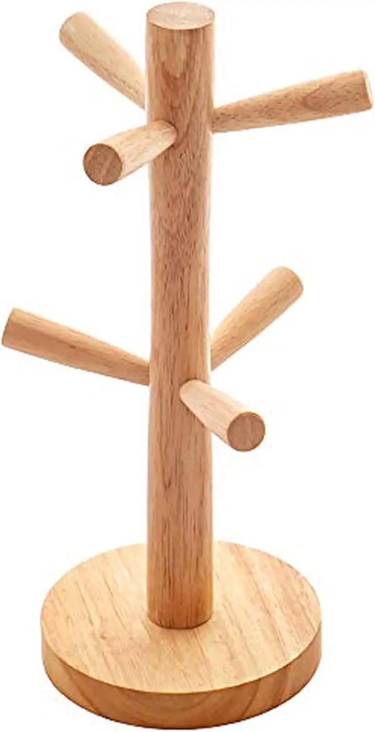 MFWHEFJ Mug Tree Wood Mug Tree Holder Rack Tabletop Cup Storage Organizer Display for Tea Coffee Hooks