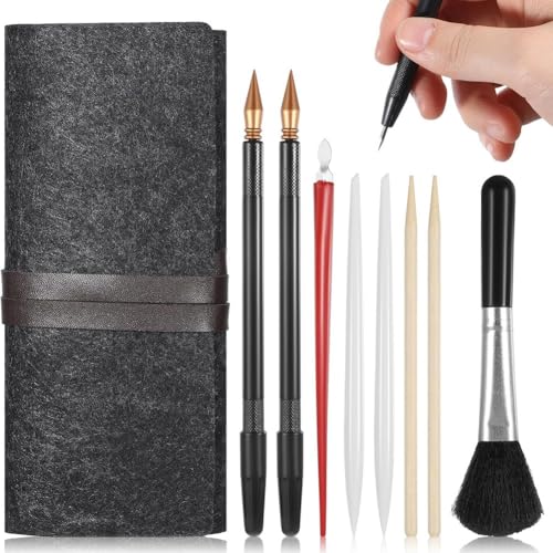 Pluuttiem Juego de 9 Herramientas para Pintar con Arañazos, Juego de Herramientas, Bolígrafo para Colorear con Arañazos, Lápiz de Madera y Cepillo de Limpieza