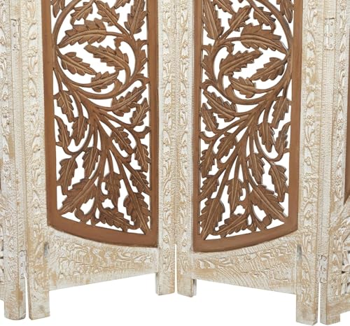Image of Wooden Room Divider 6 Feet, 4-Panel Folding Wooden Partition for Living Room, Office, Pooja Room, Restaurant, Kitchen & Balcony (2W x 1.82H Meters). (White-Reddish Brown)