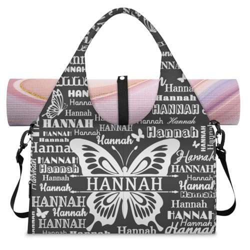 KOBLEN Custom Yoga Gym Bags for Women Personalized Duffel Bag with Shoe Compartment and Yoga Mat Portable Weekender Bags for Pilates Travel Offices Workout Beach Black