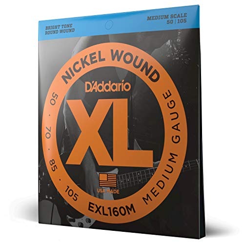 D'Addario EXL160M Nickelumwickelte Bassgitarrensaiten, Medium, 50-105, Medium Scale