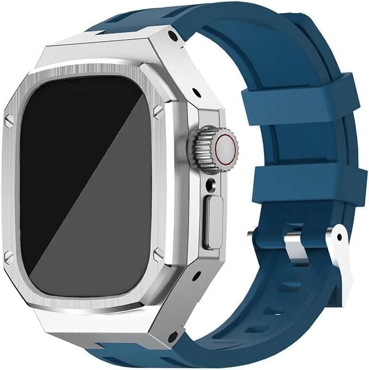 Stainless Steel Watch Case Silicone Band，For 8 7 6 5 4 SE Series，Sports Band Metal Mod Kit，For 44mm 45mm Replacement Accessories