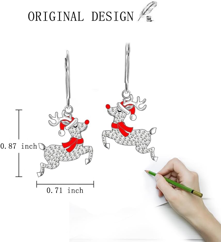 Christmas Earrings for Women Reindeer Earrings Sterling Silver Reindeer Dangle Deer Holiday Gifts for Christmas - Image 6