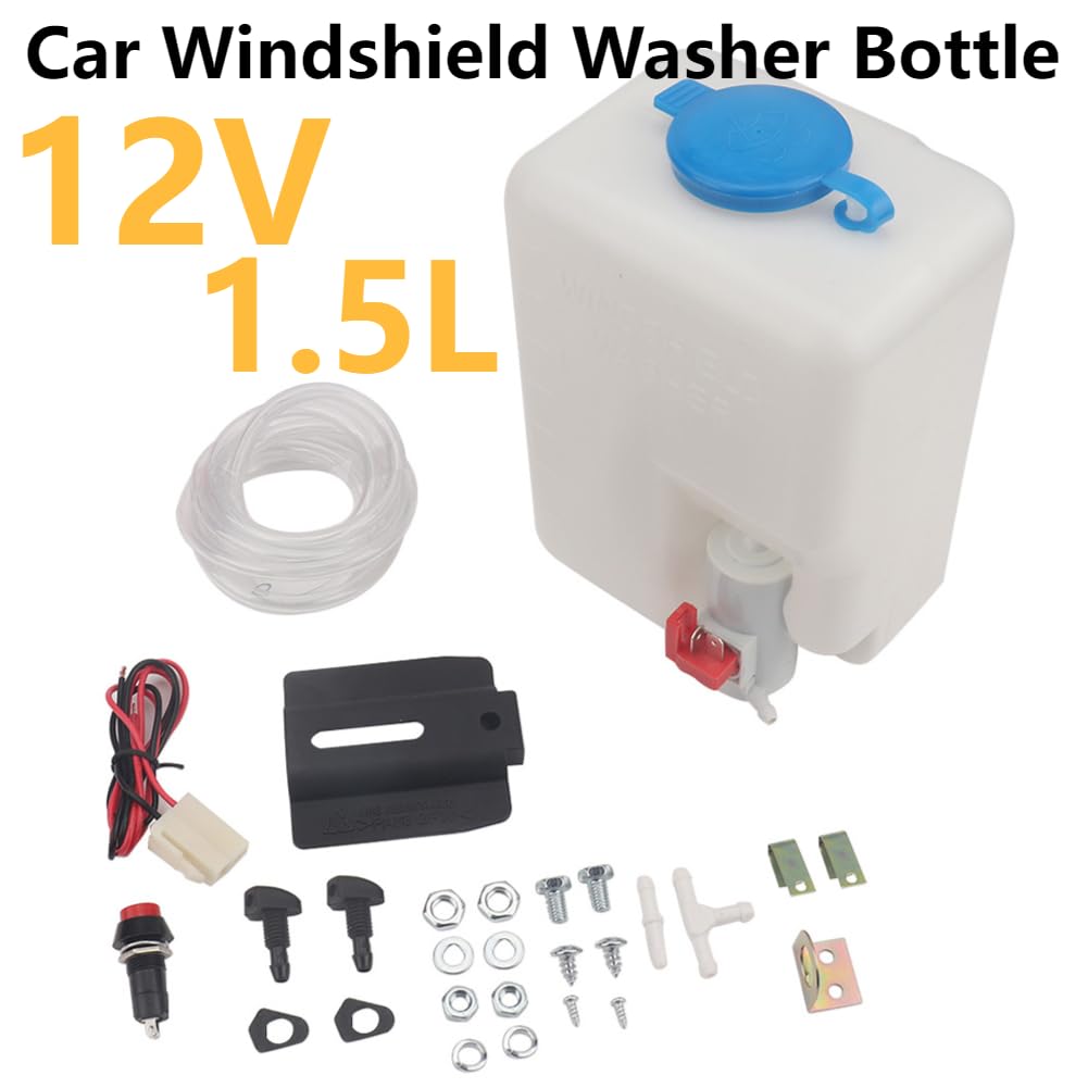 Depósito de líquido limpiaparabrisas universal de 1,5 l y 12 V, bomba, sistema de limpiaparabrisas, kit de depósito, boquilla pulverizadora.(1 Set)