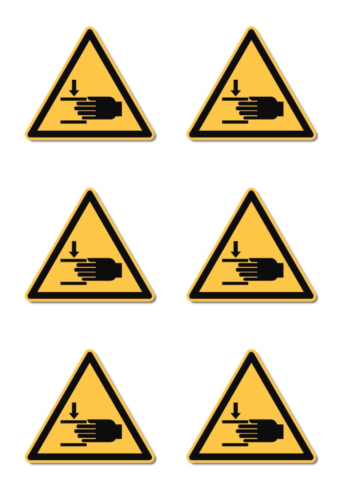 Warning against hand injuries: W024 - DIN EN ISO 7010 / ASR A1.3 - sticker: diameter 5 cm, pack of 6