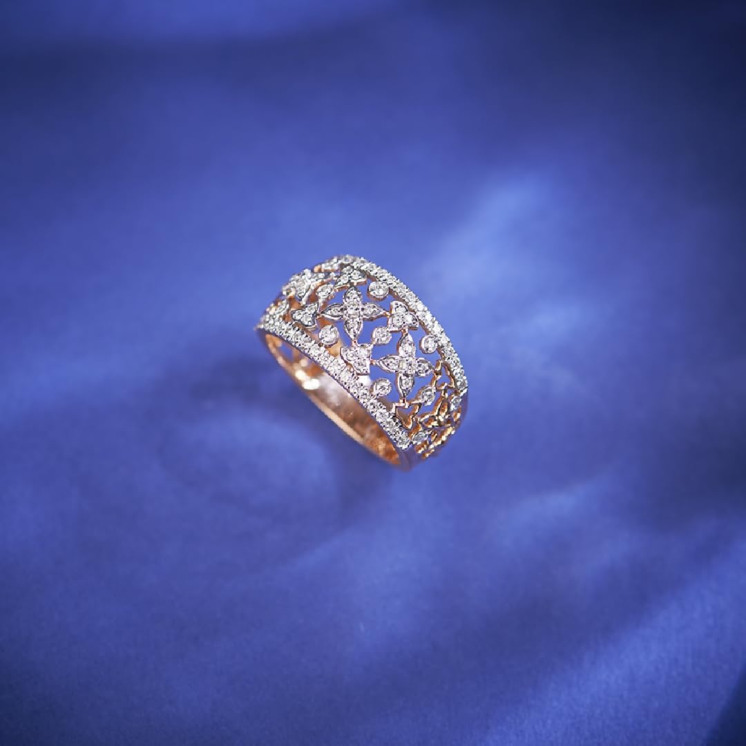 0.20 Ct Round Diamond Floral Cluster Half Eternity Wedding Band Ring For Women 14k Rose Gold Plated Two Tone Flower Band Ring 925 Sterling Silver Handmade Stacking Ring Gift For Her