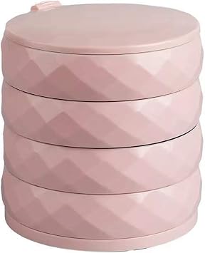 Makeup Organizer Multi Layer Jewelry Organizer Large Capacity 360 Desktop Jewelry Organizer for Stud Earrings Rings Necklaces Bracelets Storage Box Color Pink, Size 10 * 10cm