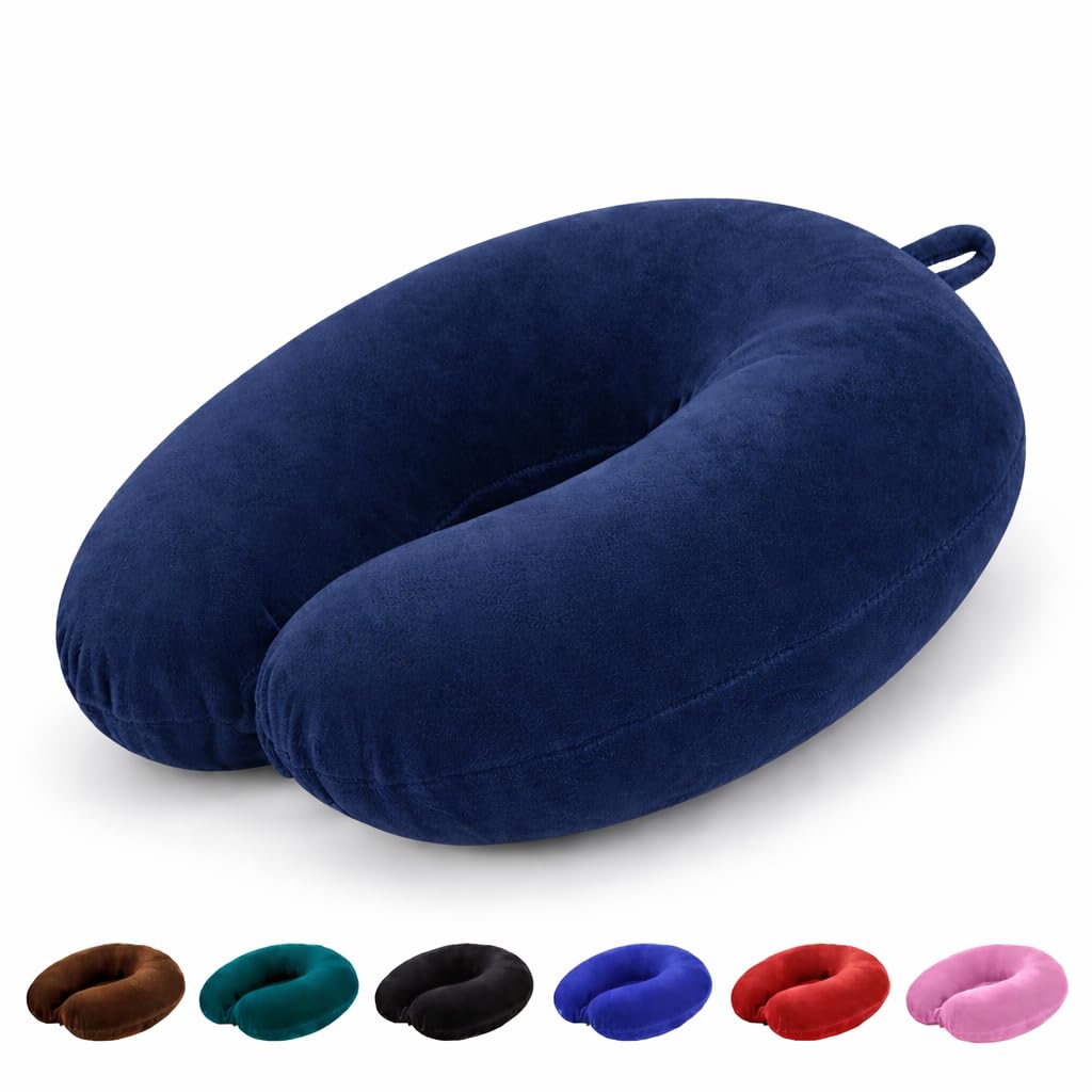 PAVILONN U-Shape Memory Foam Neck Pillow for Travel | Soft Flight Cushion for Airplane, Car & Train | Lightweight Portable Travel Essential for Men, Women & Kids (Blue)-image-49