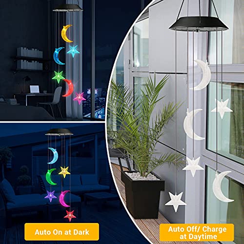 Image of Toodour Solar Wind Chimes, Color Changing Wind Chimes Moon and Star, LED Decorative Mobile, Gift for Mom Grandma, Waterproof Outdoor Moon Star Light for Garden, Patio, Yard, Window Outdoor Decor