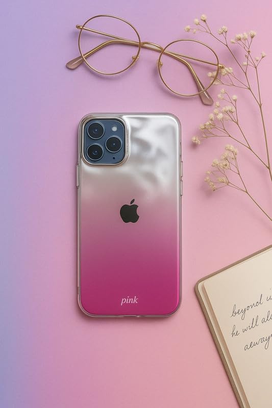 Image of COVERLY for iPhone 15 Pro Max Case Ombre Pink Silver - Shockproof Soft Silicone Back Cover | Slim Fit Glossy Gradient Design | Camera Protection | Stylish Designer Case for Women & Girls