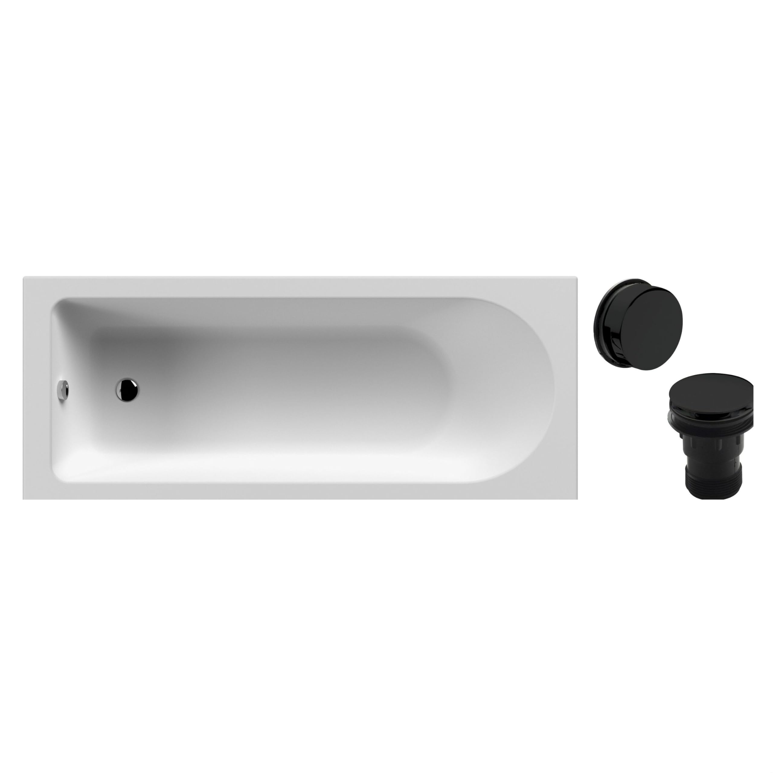 Balterley White 1700 X 700Mm Round Shower Bath With Leg Set & Black Waste, Straight Single Ended Gloss Soaking Bathtubs, Acrylic Baths For Bathrooms, Rectangular Soaking Bathtub