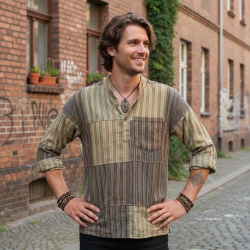 Chemise patchwork ethnique du Népal ample en coton pour homme en quête d'originalité