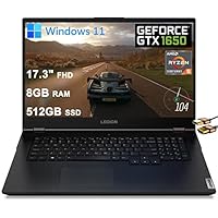 Lenovo Legion 5 17 Gaming Laptop 17.3″ FHD IPS Display AMD 6-Core Ryzen 5 5600H (Beats i7-10750H) 8GB RAM 512GB SSD GeForce GTX 1650 4GB Backlit USB-C Nahimic Win11 + HDMI Cable