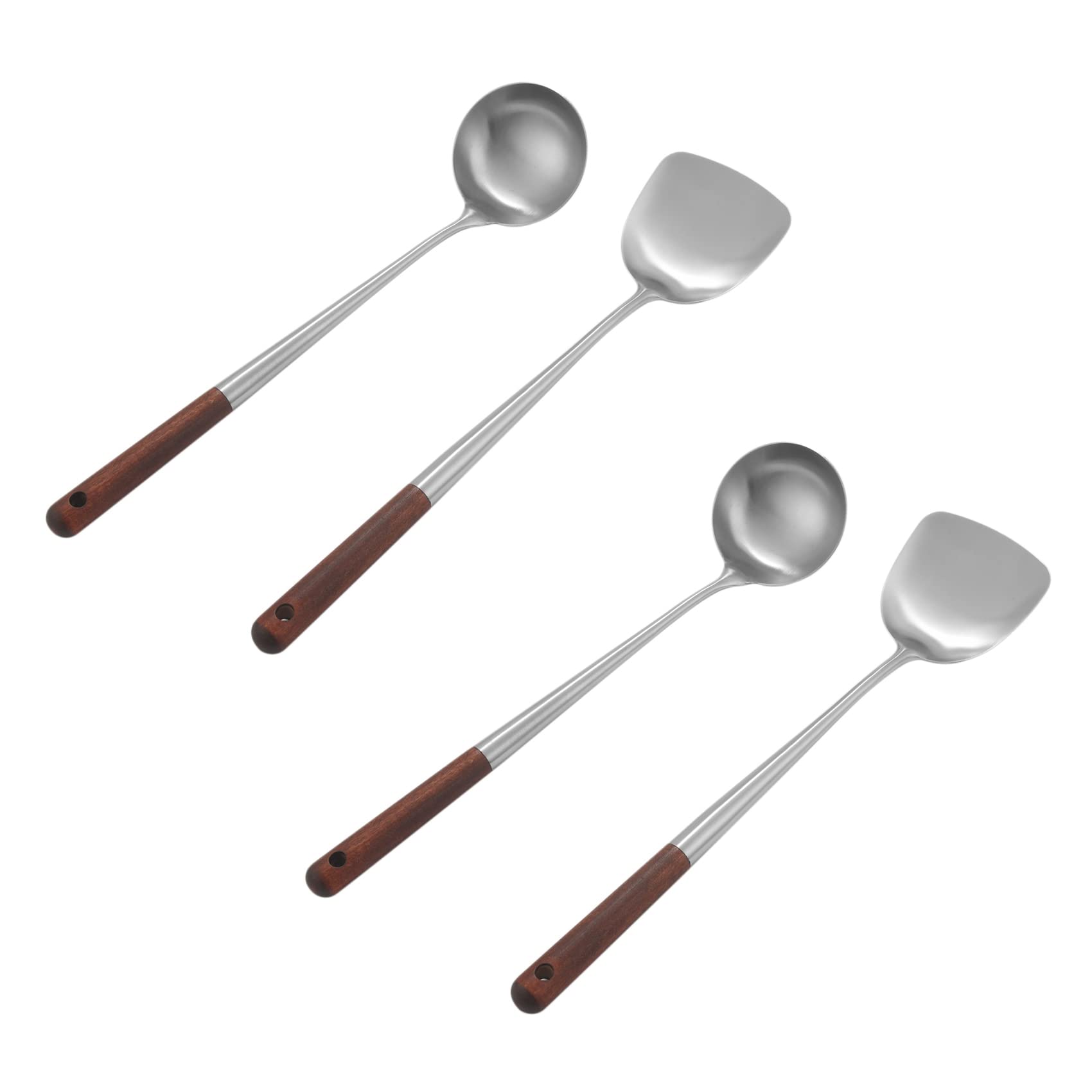 Myqqhbs 2X Wok Spatula and Ladle Tool Set, 17 Inches Spatula for Wok, Stainless Steel Wok Spatula